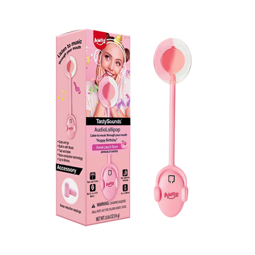 Amos Tasty Sounds Pop Peach Birthday Girl Audio Lollipop 12 x 12g