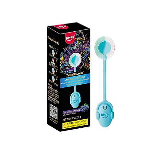 Amos Tasty Sounds Blueberry Electronic Dance Audio Lollipop 12 x 12g