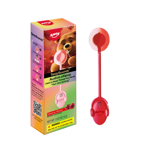 Amos Tasty Sounds Pop Cherry Get the Feeling Audio Lollipop 12 x 12g