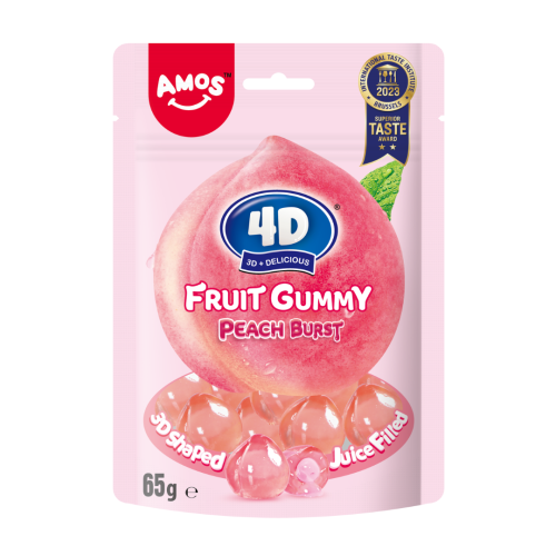 Amos 4D Fruit Gummy Peach Burst Peg Bag 12x65g