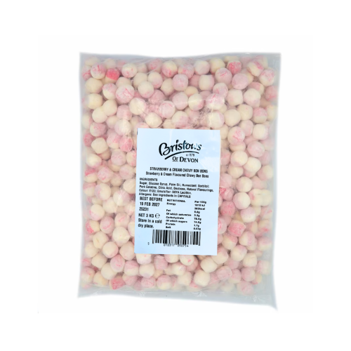 Bristows Chewy Strawberry and Cream Bon Bons 3kg wholesale bag