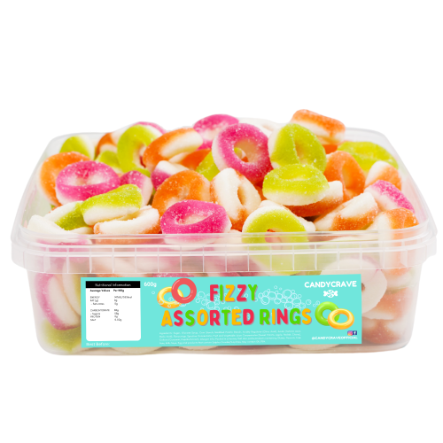 Fizzy sugar coated gummy rings. 