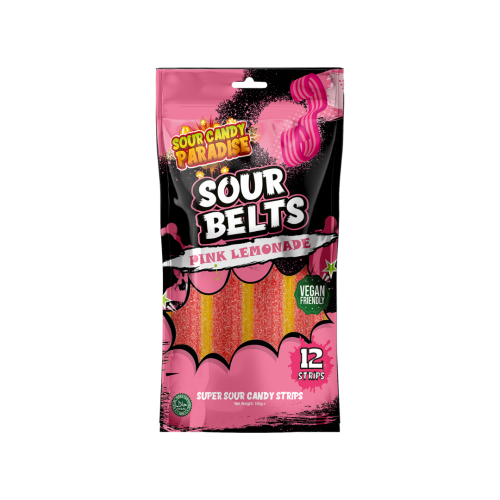 DISCONTINUED Candy Paradise Sour Belts Pink Lemonade 12x100g