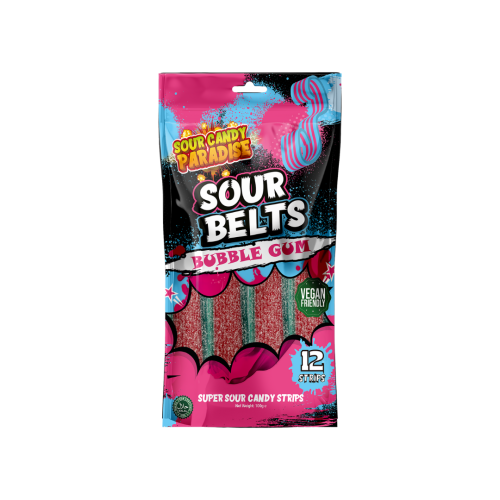 DISCONTINUED Candy Paradise Sour Belts Bubblegum 12x100g