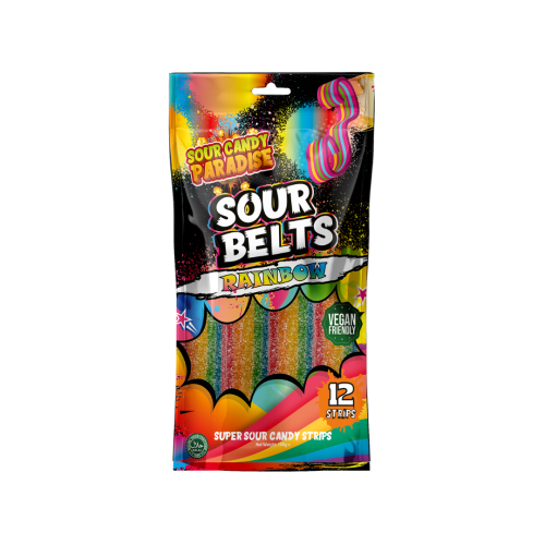 DISCONTINUED Candy Paradise Sour Belts Rainbow 12x100g