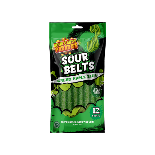 DISCONTINUED Candy Paradise Sour Belts Green Apple 12x100g