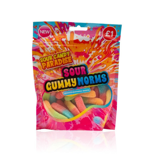 Candy Paradise Sour Gummy Worms Pouch 10x130g PMP &Acirc;&pound;1