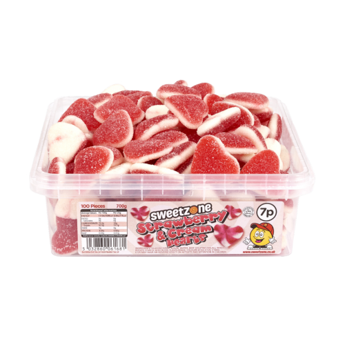DISCONTINUED Sweetzone Tub Fizzy Strawberry and Cream Hearts 700g