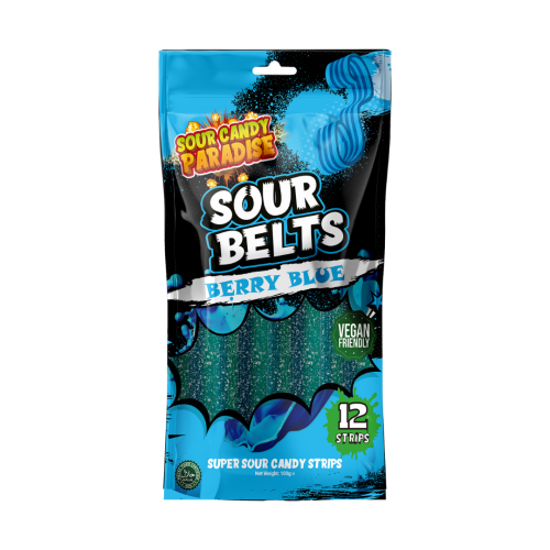 DISCONTINUED Candy Paradise Sour Belts Berry Blue 12x100g