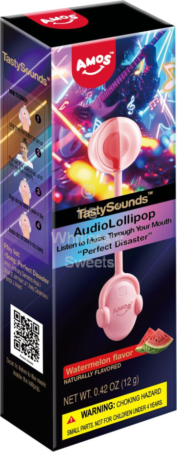 Amos Tasty Sounds Pop Watermelon Perfect Disaster Audio Lollipop 12x12g