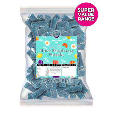 Candycrave Super Value 1kg Fizzy Blue Raspberry Pencils