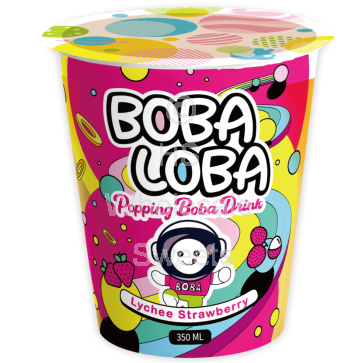 Boba Loba Strawberry Lychee Drink Cups 4x350ml