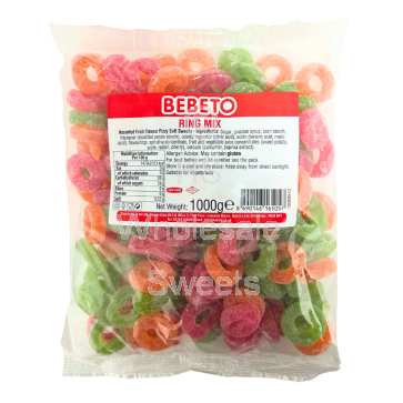 Bebeto Fizzy Assorted Fruit Rings 1KG