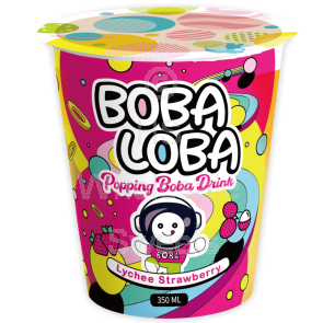 Boba Loba Strawberry Lychee Drink Cups 4x350ml